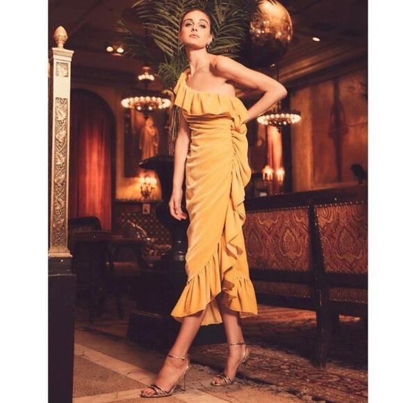 NEW Mestiza New York Flamenco Velvet Ruffle Dress Yellow Size 4 - Picture 1 of 10
